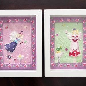 2 Shadow Box Framed Wall Art Flowers Hearts Dancing Fashion Princess Fairies 3D